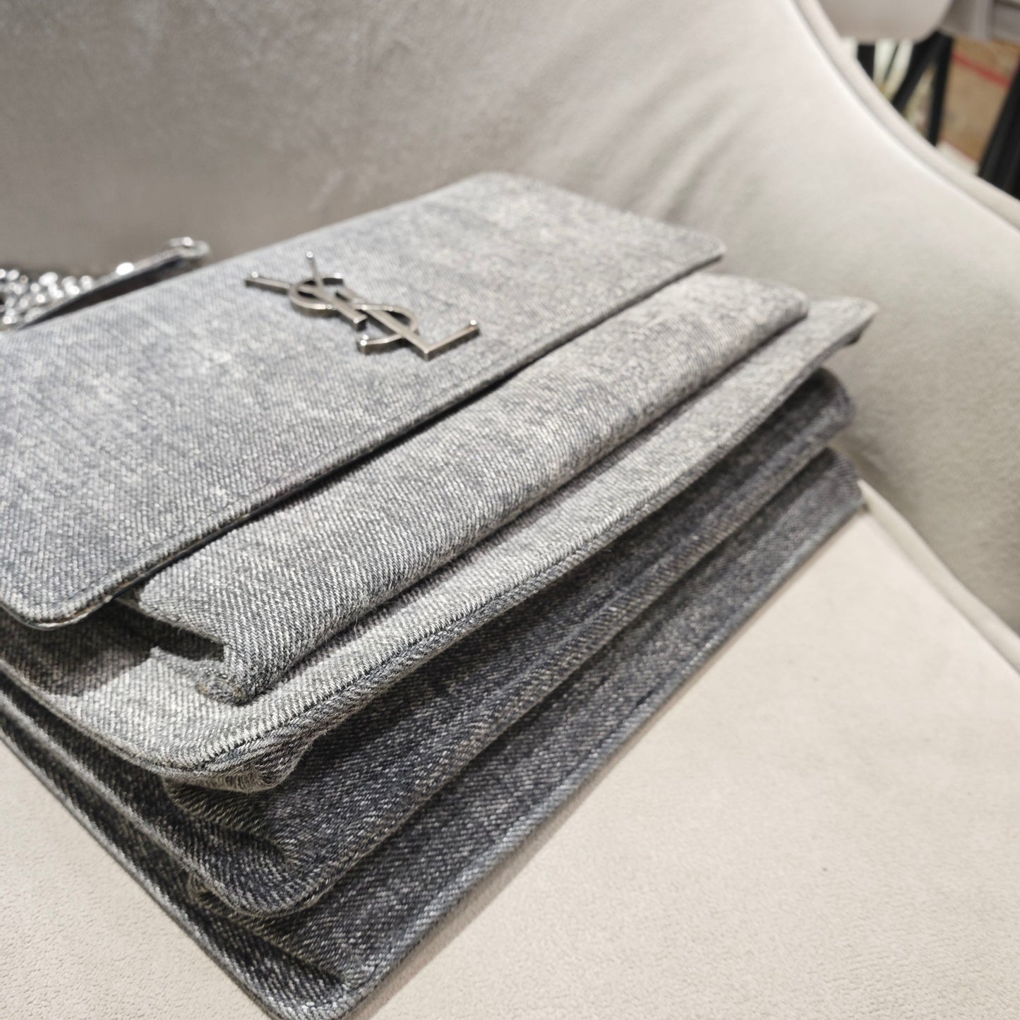 Saint Laurent - Sunset Bag - Denim - Jeans - Grey - (small)