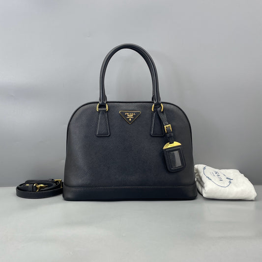 Prada - Saffiano Lux Dome Satchel - Saffiano leather - Black - (medium)