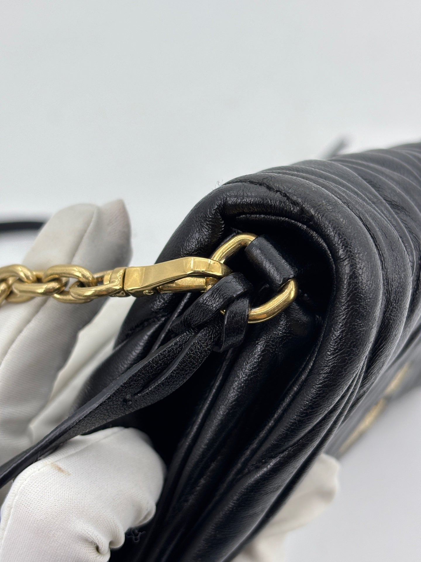 Miu Miu - Matelassé Flap Shoulder Bag - Leather - Black - (mini)