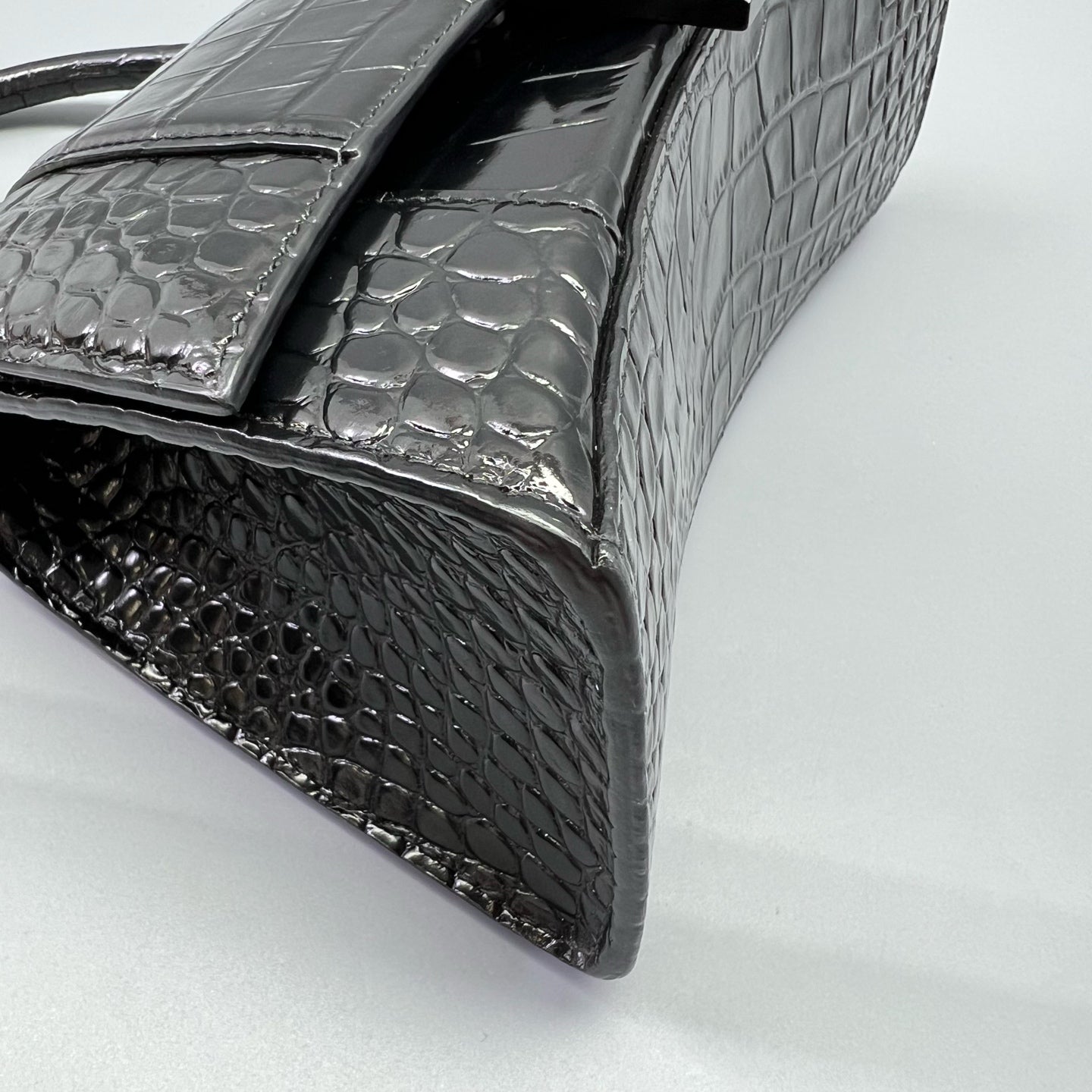 Balenciaga - Hourglass Bag - Crocodile-embossed calfskin leather - Black - (mini)