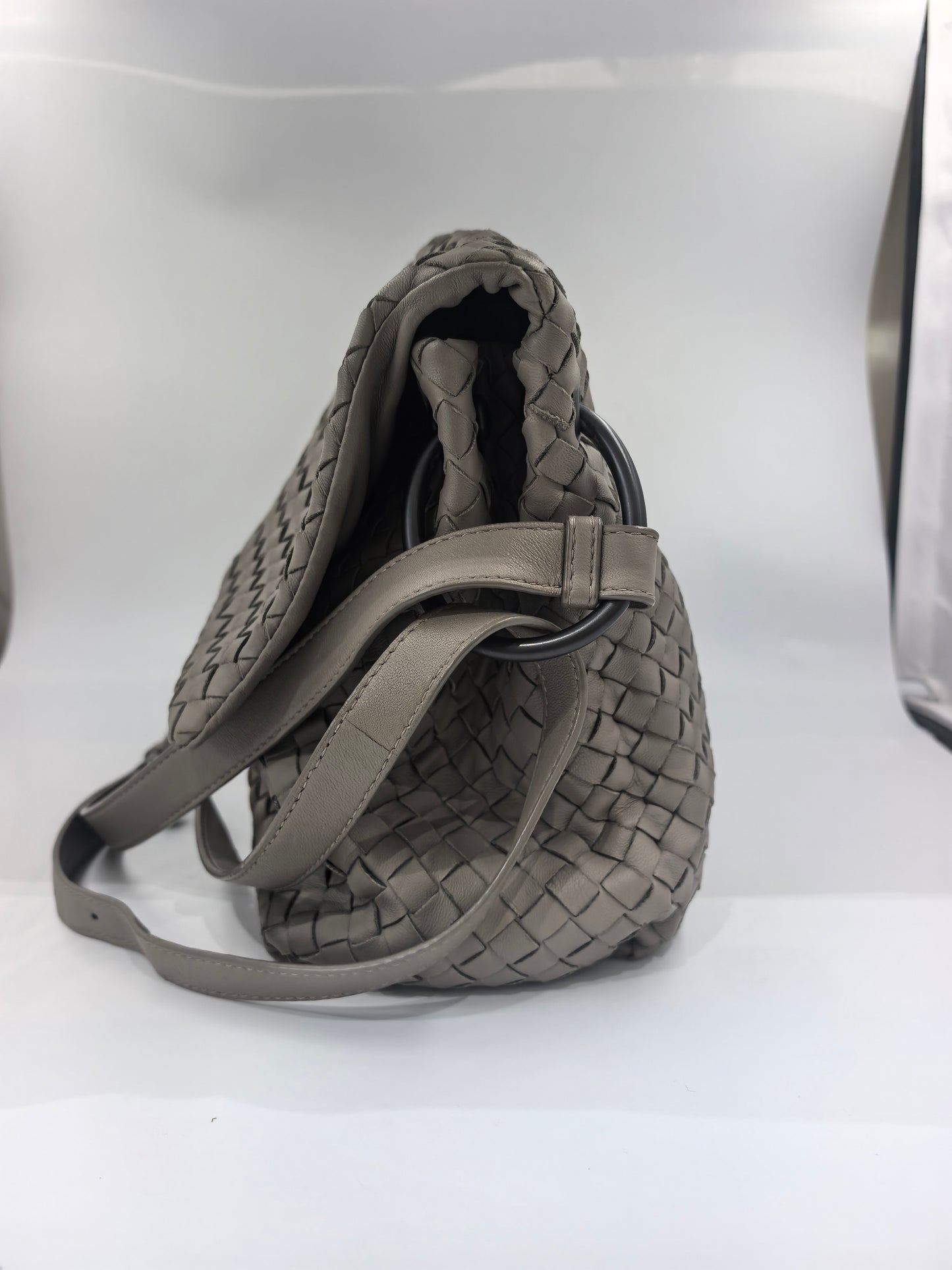 Bottega Veneta - Intrecciato Flap Shoulder Bag - Leather - Grey - (medium)