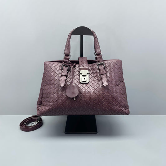 Bottega Veneta - Roma Woven Handbag - Leather - Burgundy - (Medium)
