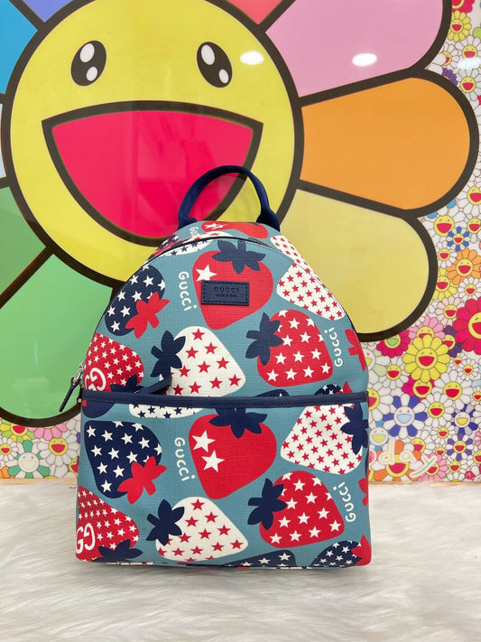 Gucci - Children's Strawberry Stars Backpack - Coated canvas with leather trim - Multicolour (Blue, Red, White, Navy) - (Mini)