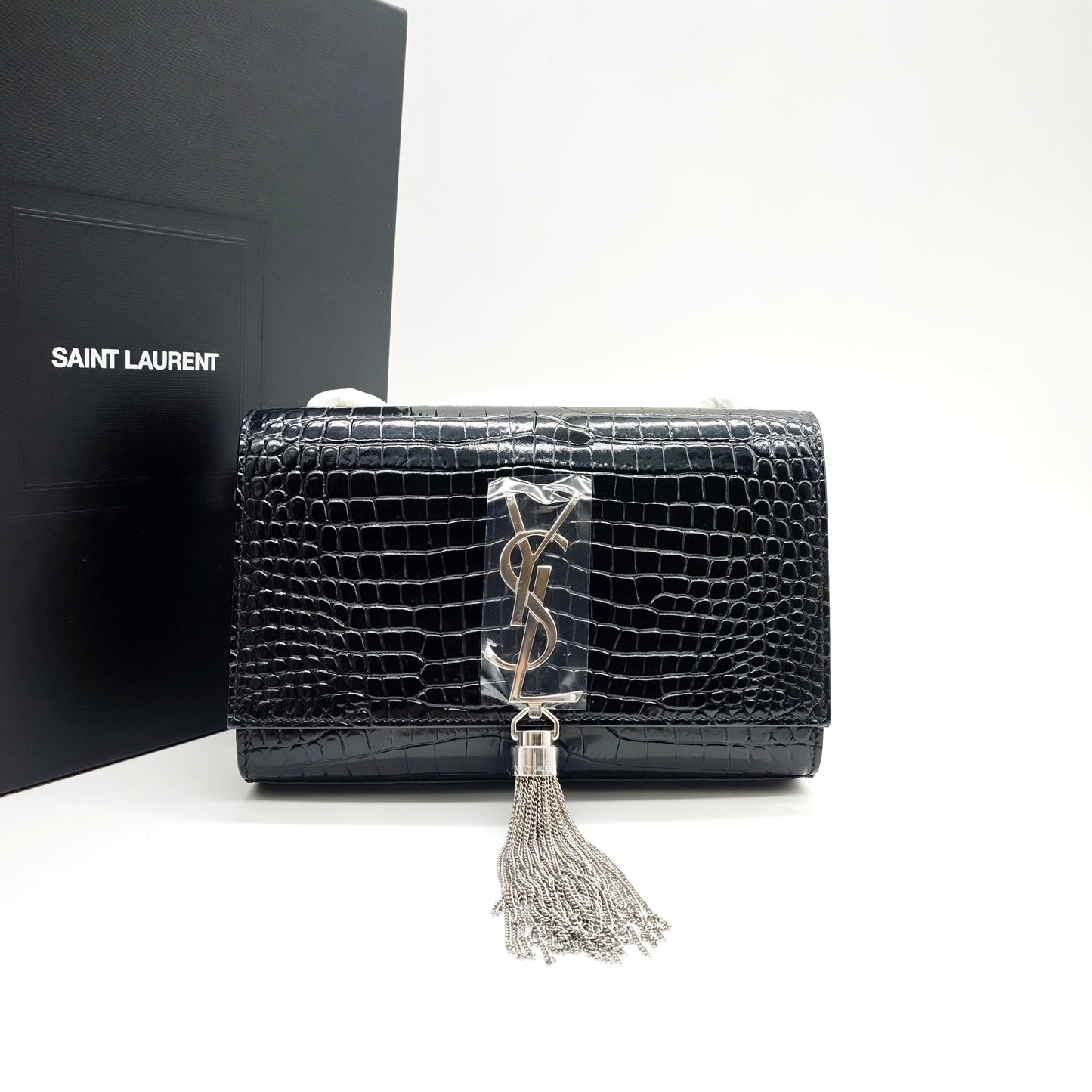 Saint Laurent - Kate Small Chain Bag with Tassel - Calfskin leather with crocodile embossing - Black - (small)
