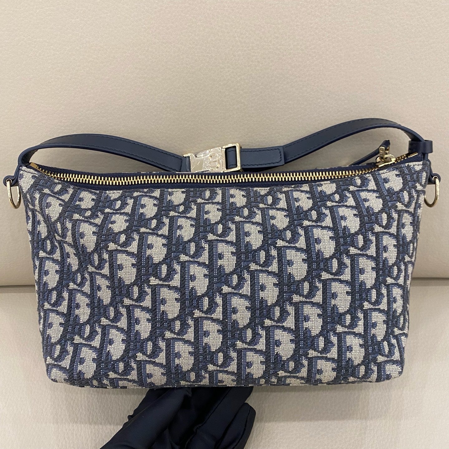 Dior - Oblique Hobo Bag - Embroidered canvas with leather trim - Navy - (small)
