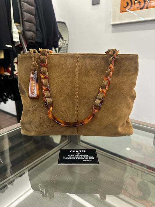 Chanel - Suede Tortoiseshell Chain Shoulder Bag - Suede - Brown - (medium)