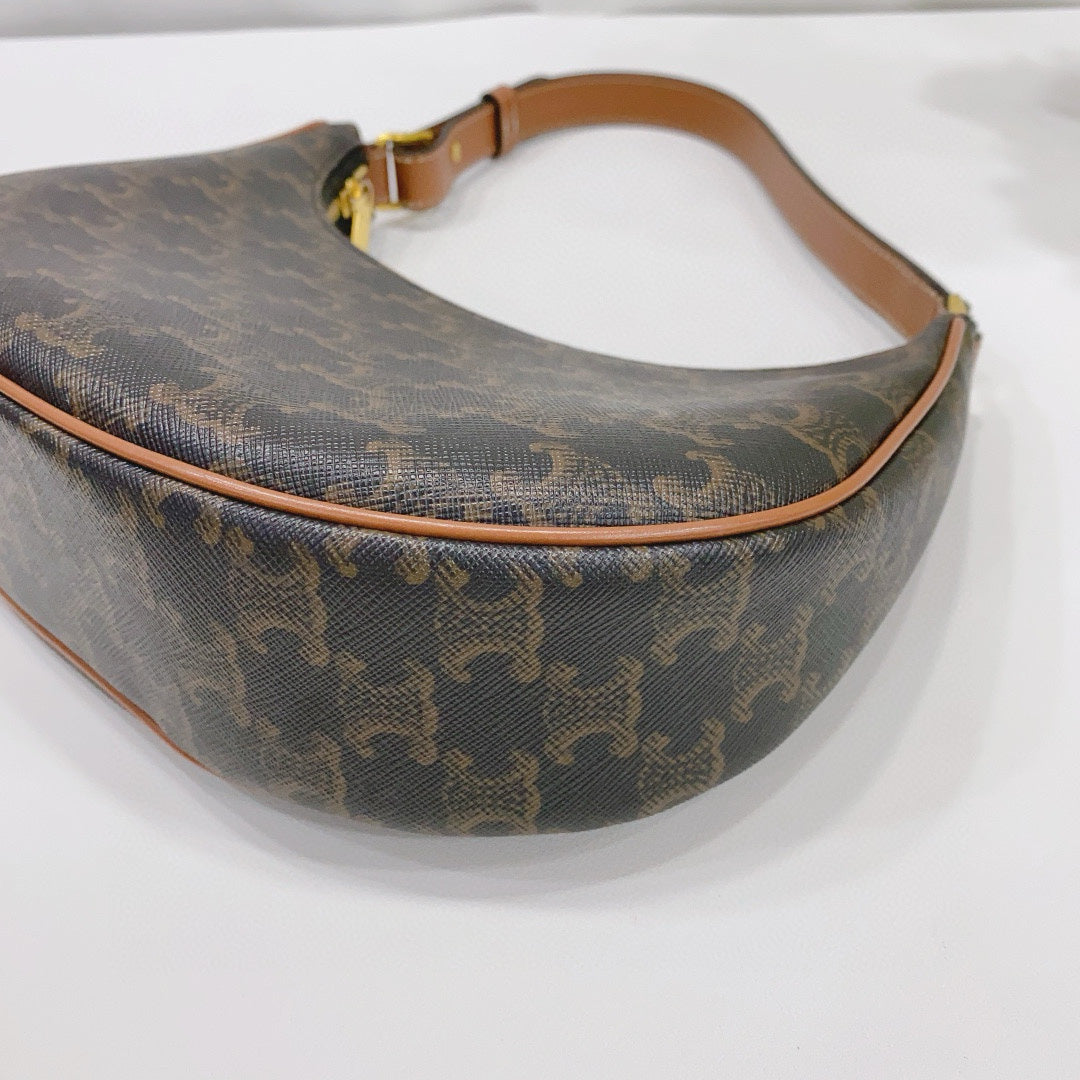 Celine - Ava Triomphe Shoulder Bag - Triomphe Canvas with Leather Trim - Brown - (Mini)