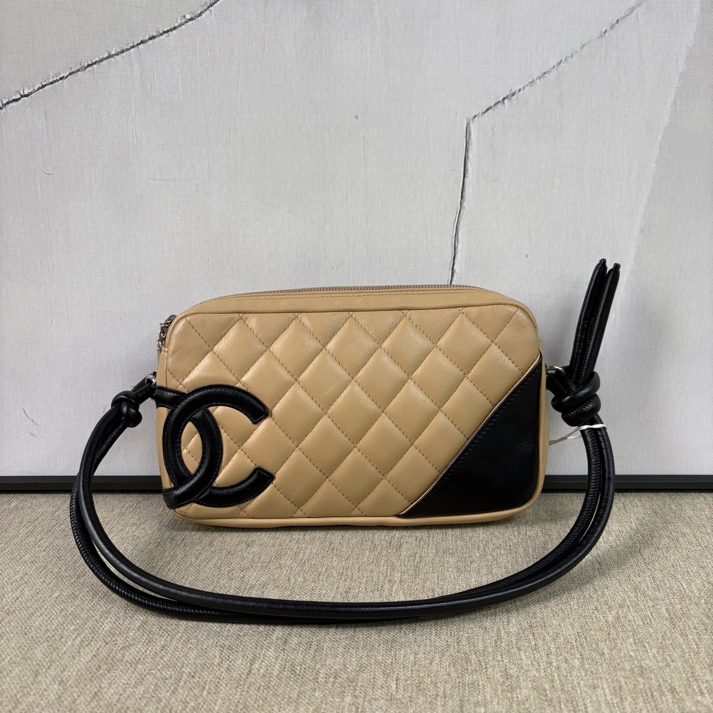 Chanel - Cambon Camera Shoulder Bag - Calfskin leather - Beige with black accents - (Small)