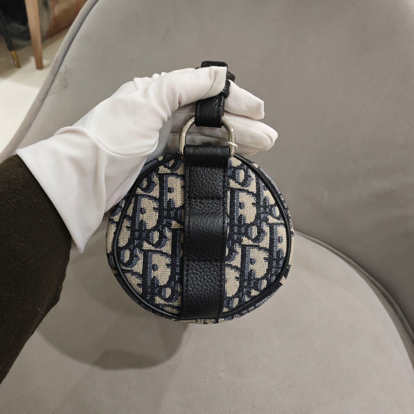 Dior - Mini Oblique Messenger Cylinder Bag - Embroidered canvas with leather trim - Beige and Blue - (mini)