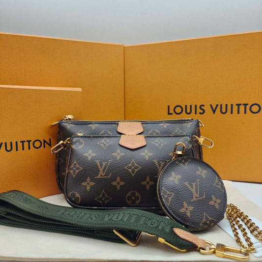 Louis Vuitton - Multi Pochette Accessoires - Monogram coated canvas with natural cowhide leather trim and fabric strap - Brown and Green - (medium)