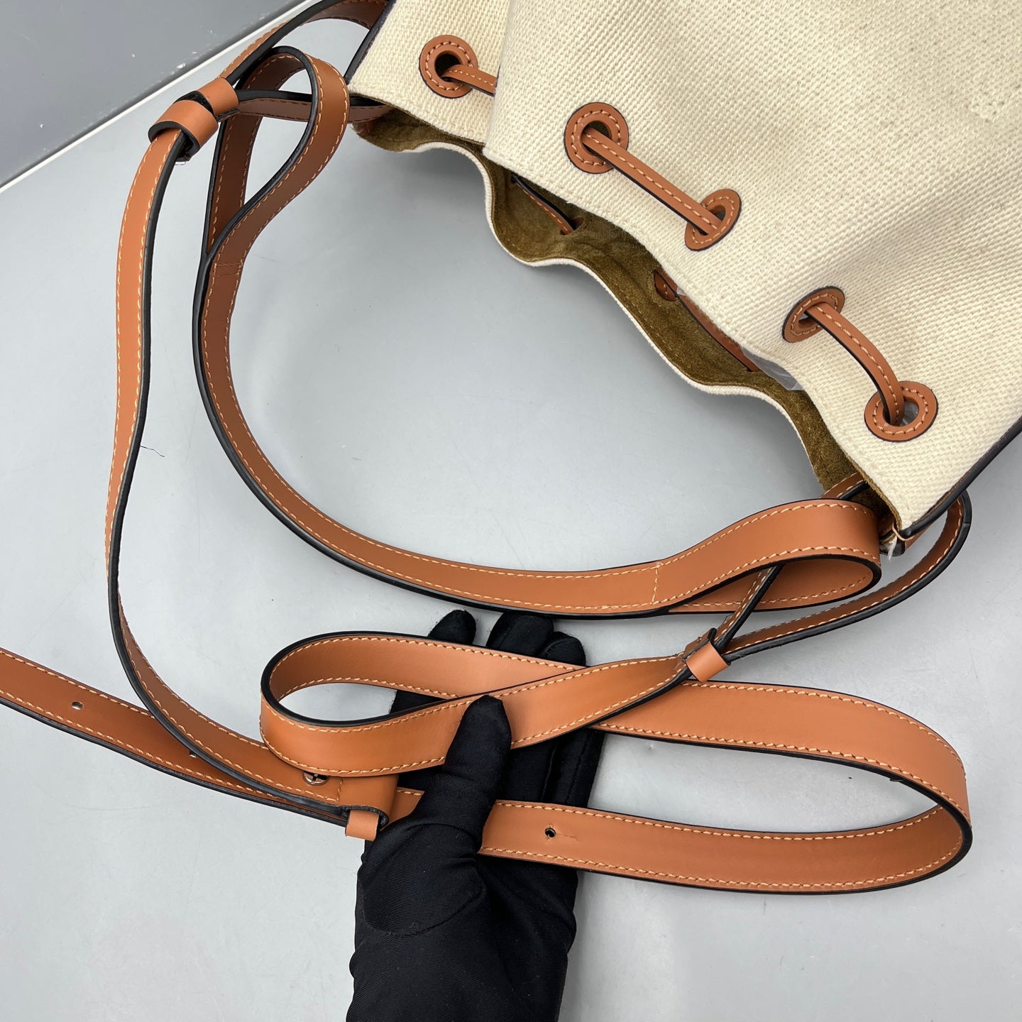 Loewe - Bucket Bag - Canvas and Leather - Caramel and Cream - (Medium)