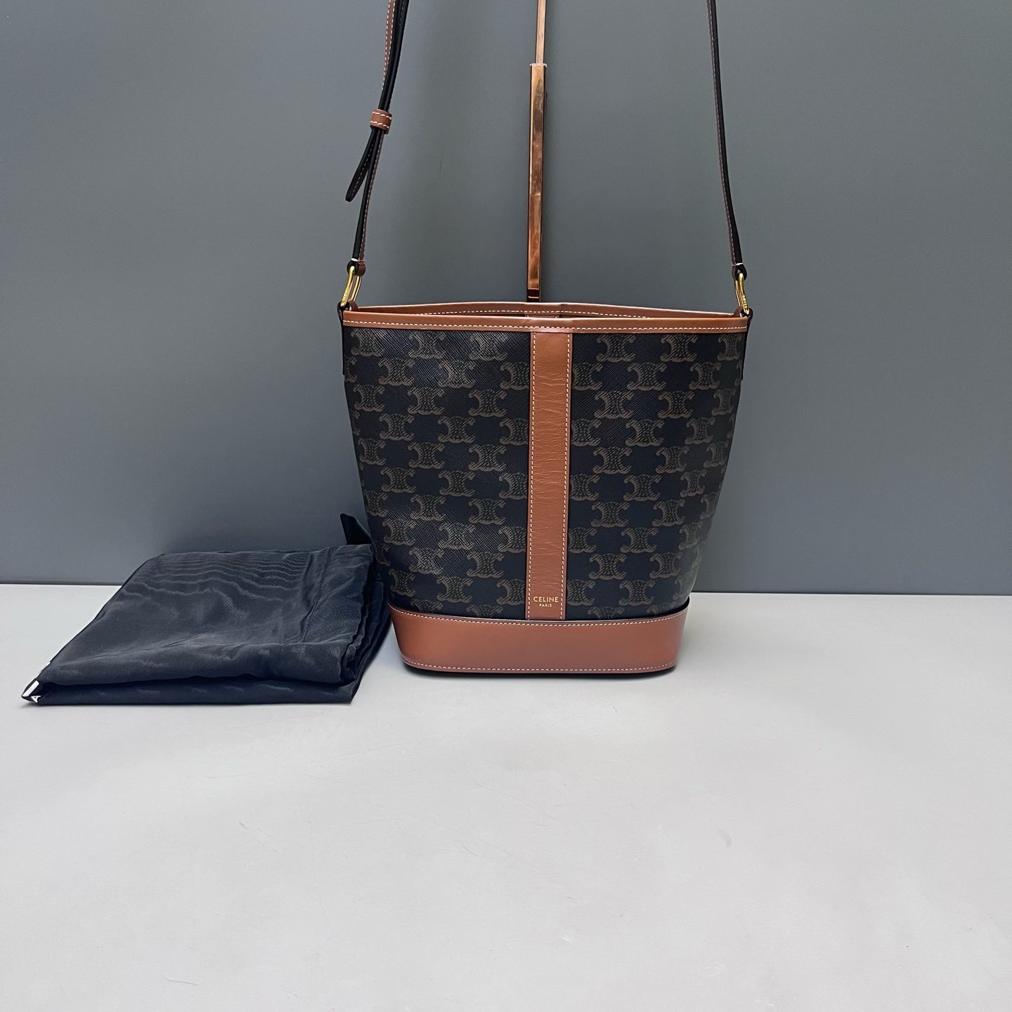 Celine - Triomphe Canvas Bucket Bag - Coated canvas, Leather - Brown - (small)