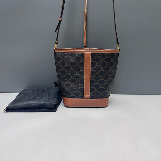 Celine - Triomphe Canvas Bucket Bag - Coated canvas, Leather - Brown - (small)