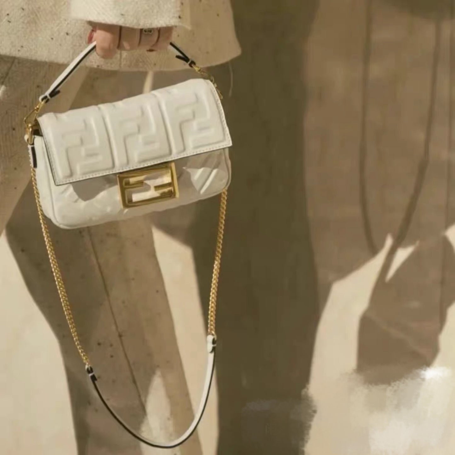 Fendi - Embossed Baguette Mini - Leather - White - (mini)