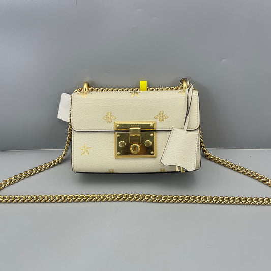 Gucci - Padlock Mini Shoulder Bag with Bee and Star Motif - Grained leather - White - (mini)