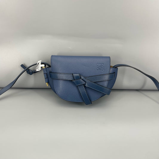 Loewe - Gate Mini Saddle Bag - Grained calfskin leather - Blue - (mini)