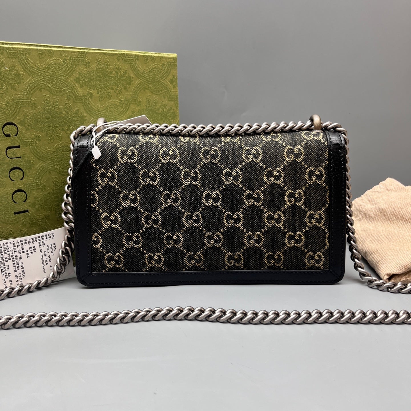 Gucci - Dionysus Shoulder Bag - Denim and Leather - Dark Blue with Gold Monogram - (Medium)