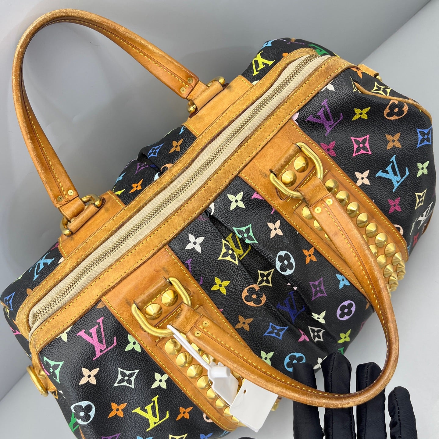 Louis Vuitton - Speedy Multicolour Rivets 40 - Monogram Multicolour canvas with Vachetta leather trim - Black Multicolour with natural tan Vachetta - (large)