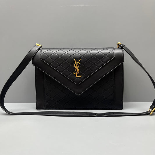 Saint Laurent - Gaby Envelope Bag - Quilted lambskin leather - Black with Gold-Tone Hardware - (medium)