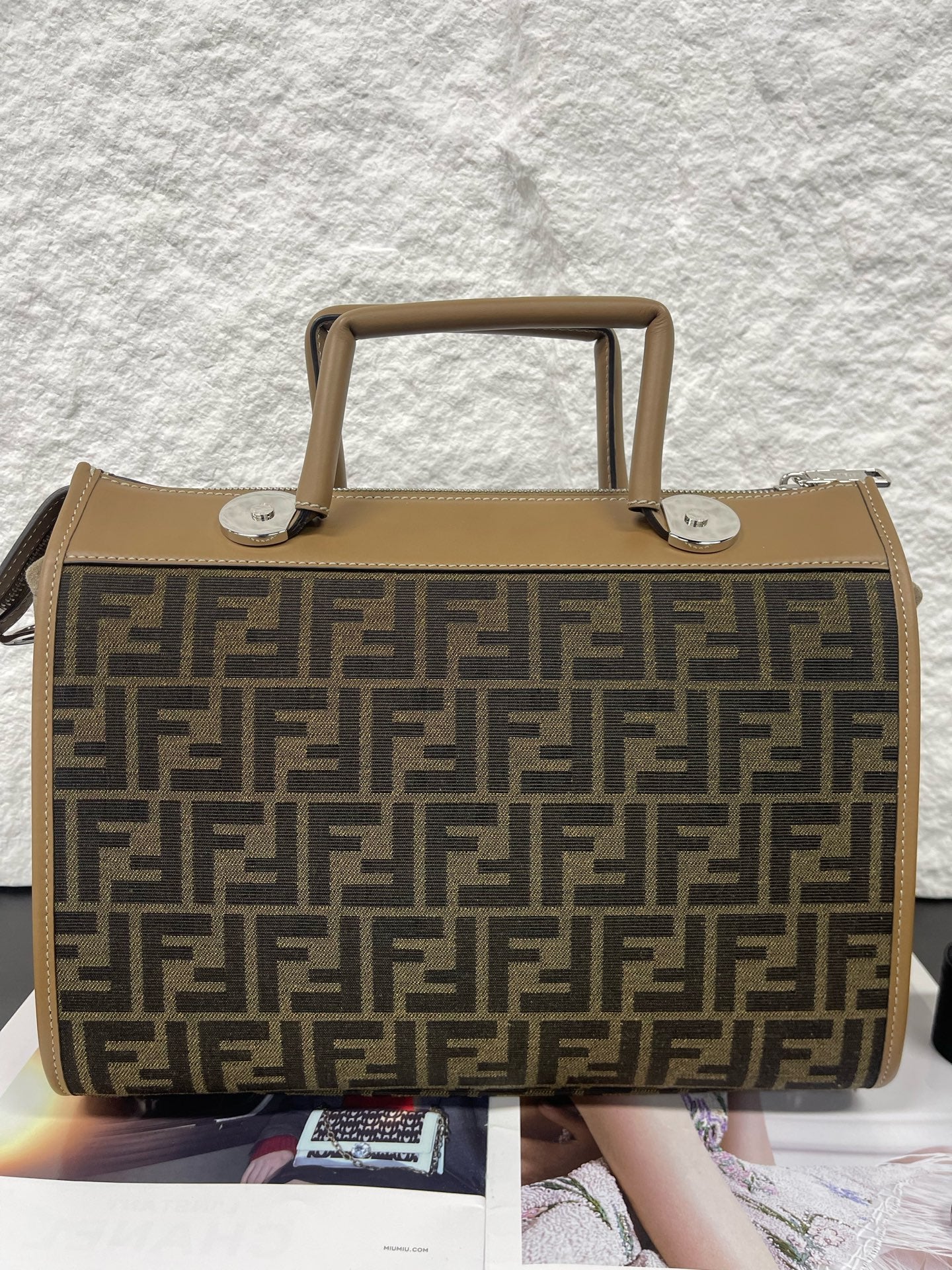 Fendi - SoftTrunk - Zucca monogram coated canvas with tan leather trim and suede side panels - Brown - (small)