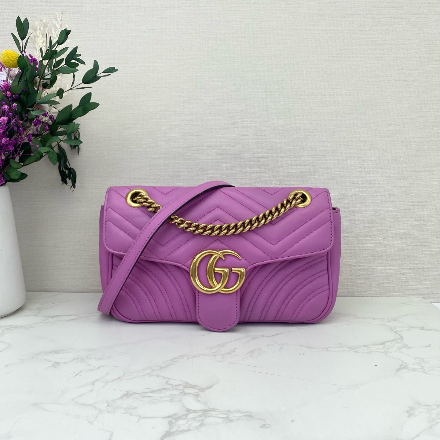 Gucci - GG Marmont Matelassé Shoulder Bag - Leather - Purple - (small)