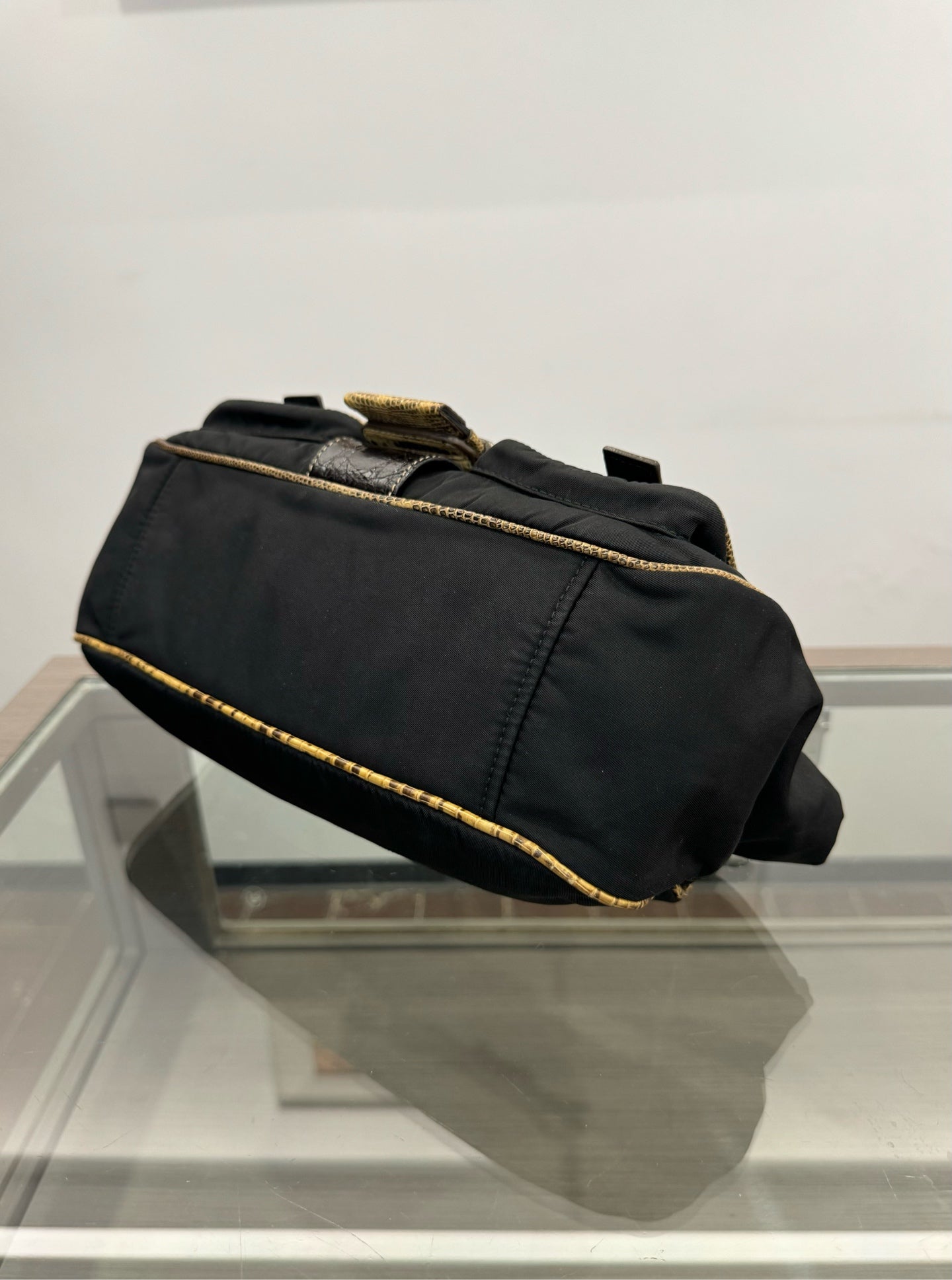 Prada - Lizard Trim Parachute Shoulder Bag - Polyamide nylon with exotic lizard leather patchwork - Black and Multicolour - (medium)
