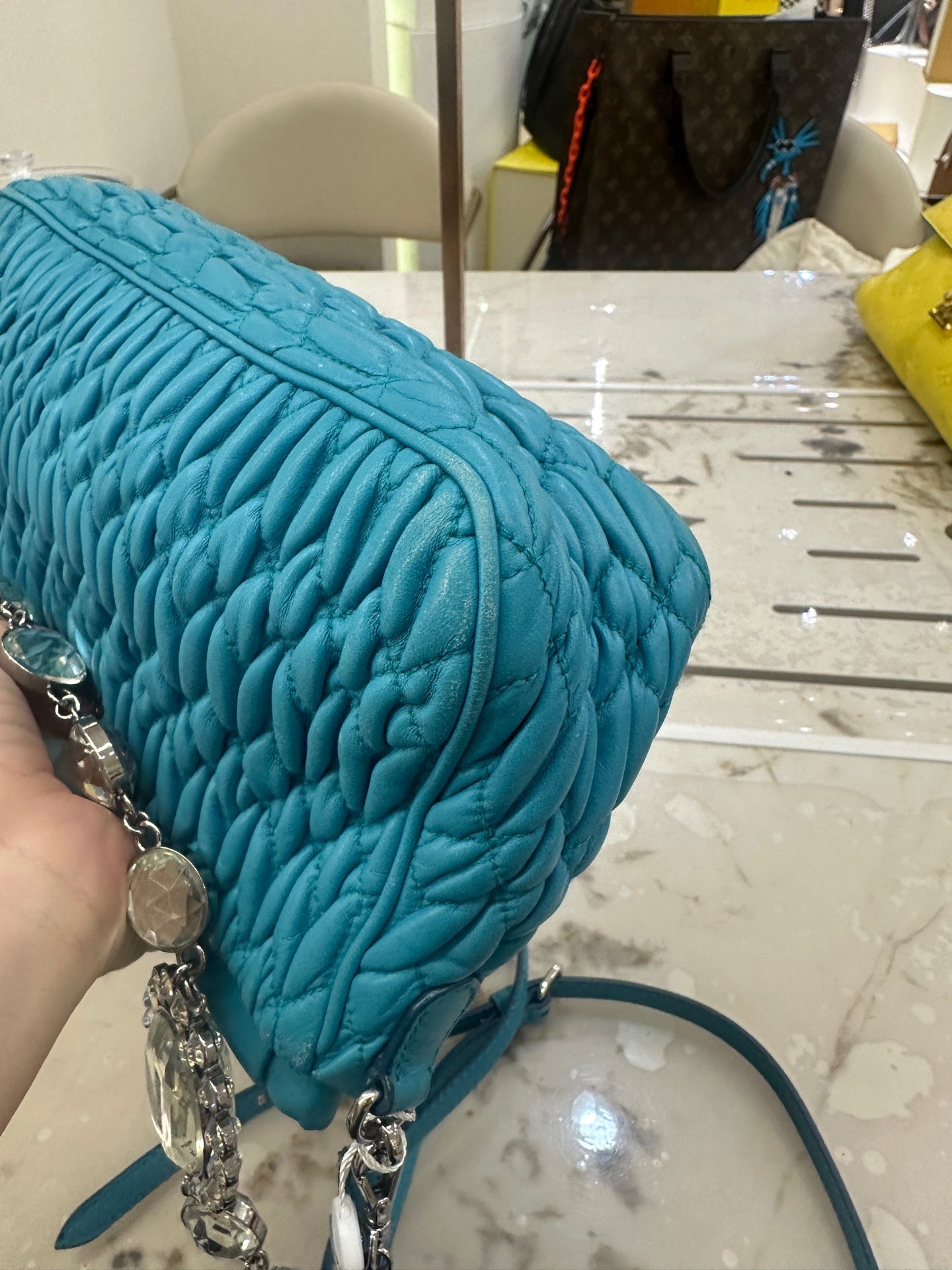Miu Miu - Matelassé Crystal Bag - Leather - Blue - (small)