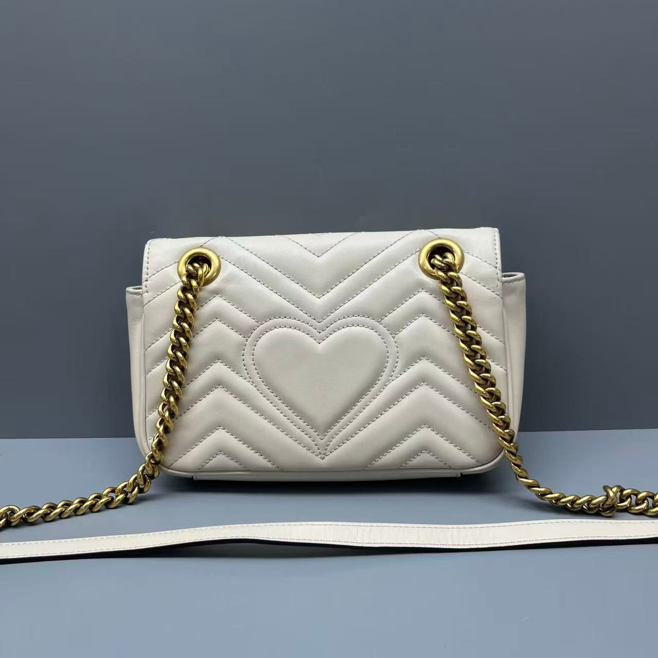 Gucci - GG Marmont Small Chain Shoulder Bag - Leather - White - (Small)