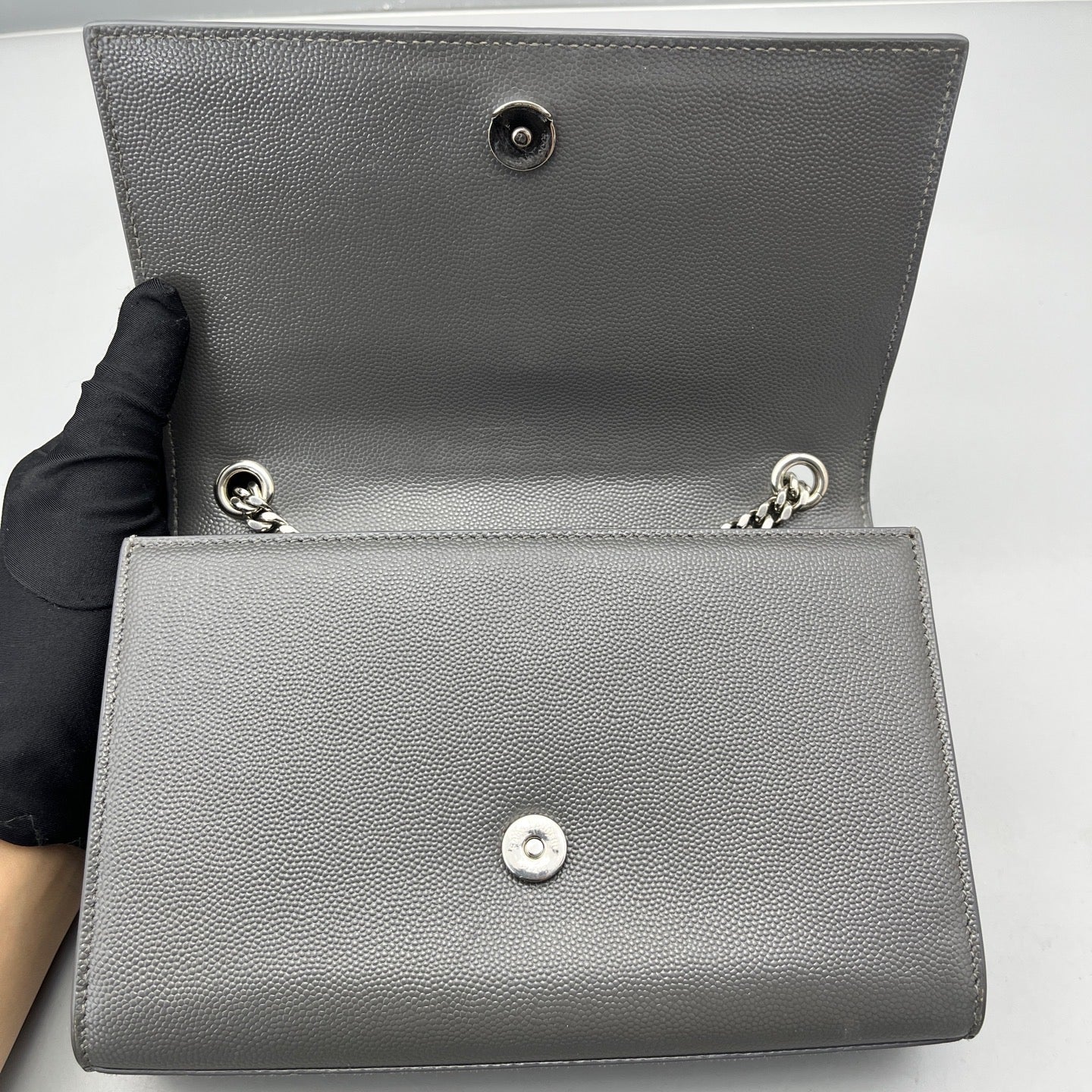 Saint Laurent - Kate Chain Wallet - Leather - Grey - (mini)
