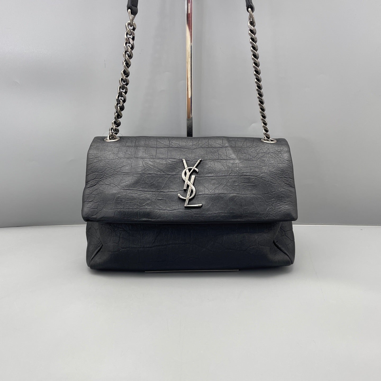 Saint Laurent - Hollywood Chain Flap Bag - Matte crocodile-embossed leather - Black - (medium)