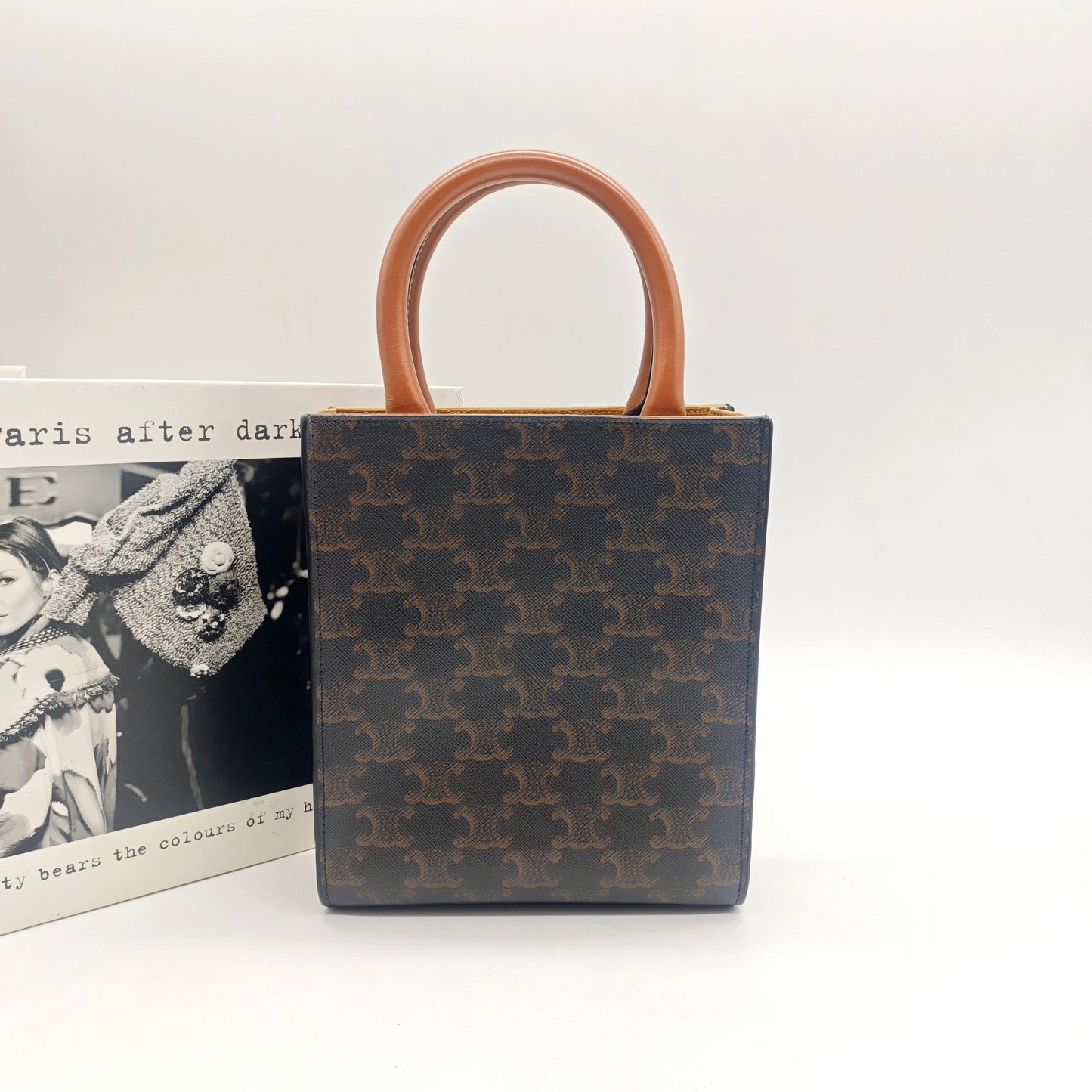 Celine - Mini Cabas Vertical - Triomphe Canvas with Calfskin Leather trim - Brown - (Mini)