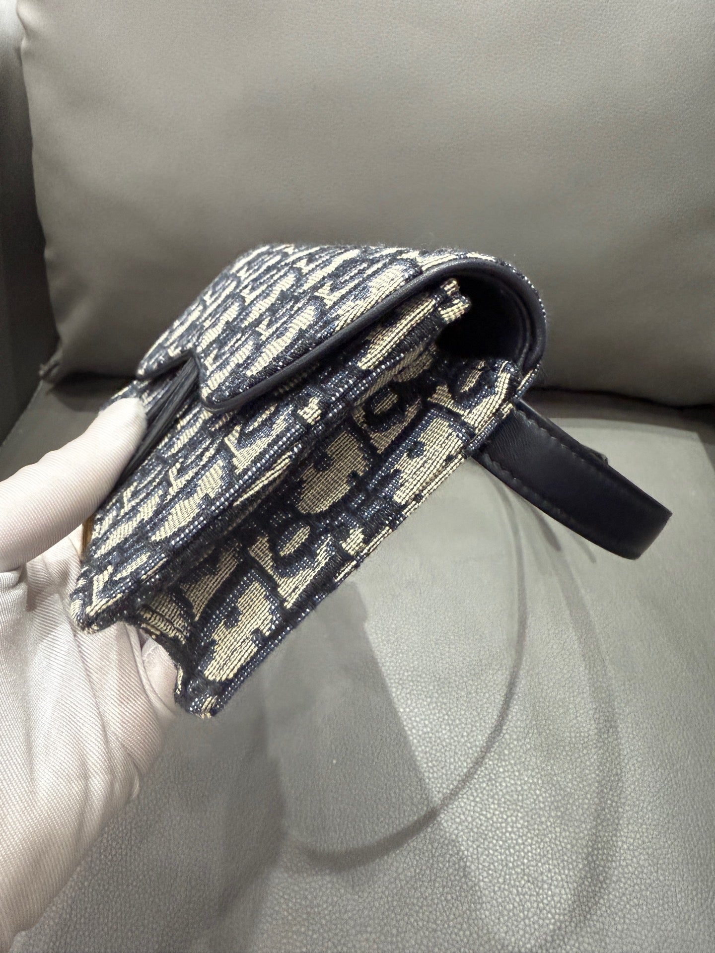 Dior - Saddle Belt Bag - Oblique embroidered canvas with leather trim - Navy - (mini)