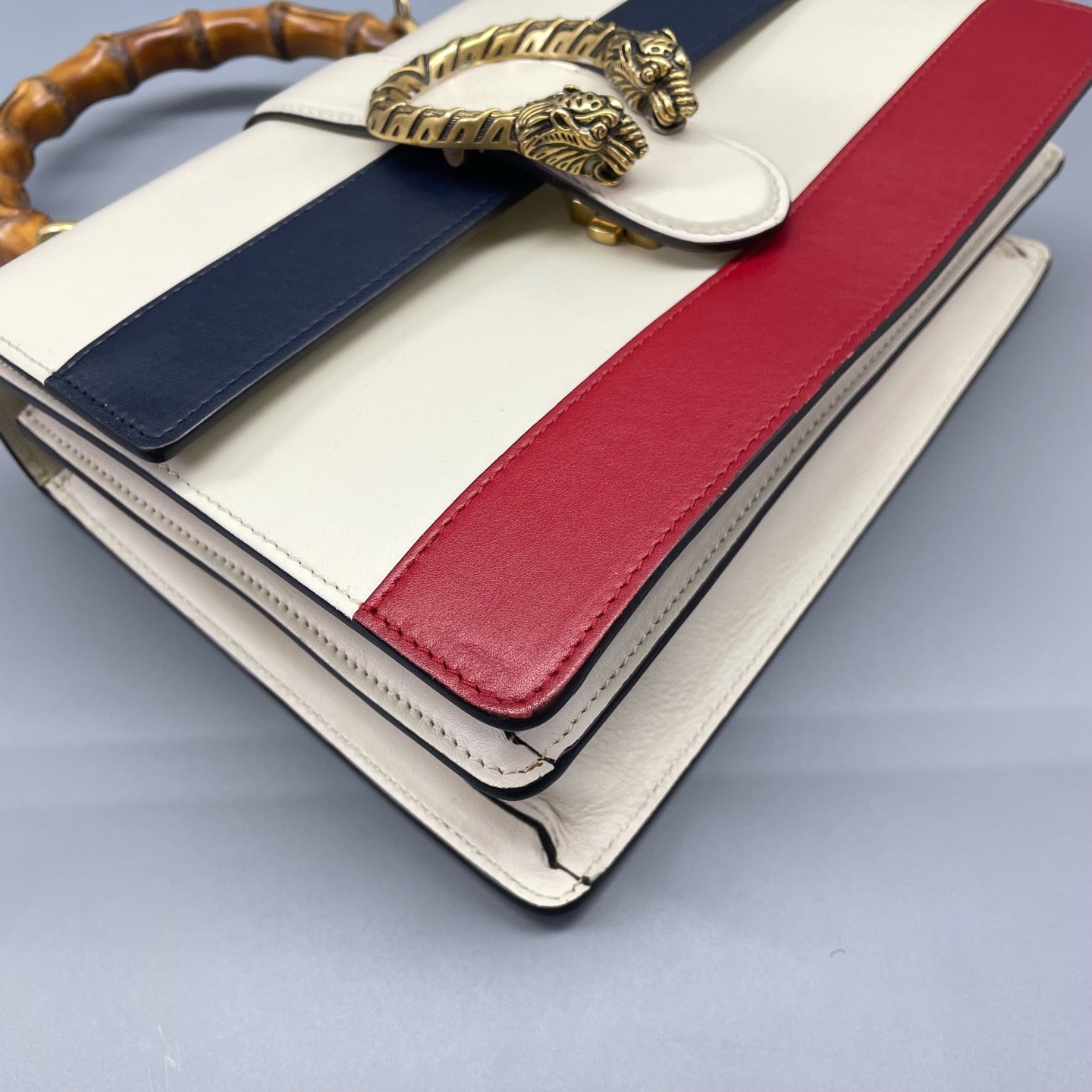 Gucci - Dionysus Bamboo Top Handle Bag - Leather - Off-white, Red, Navy - (medium)