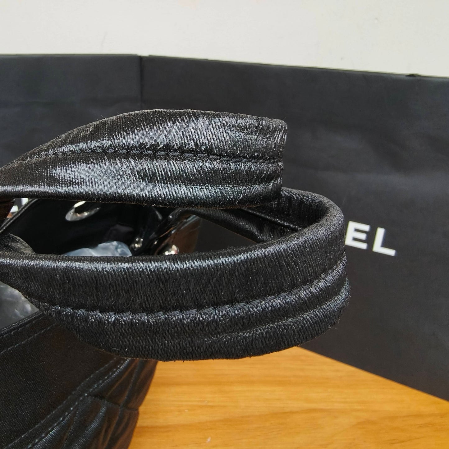 Chanel - Quilted Goatskin and Coated Canvas Tote Bag - Goatskin leather and coated canvas - Black with Silver-Tone Hardware - (Medium)