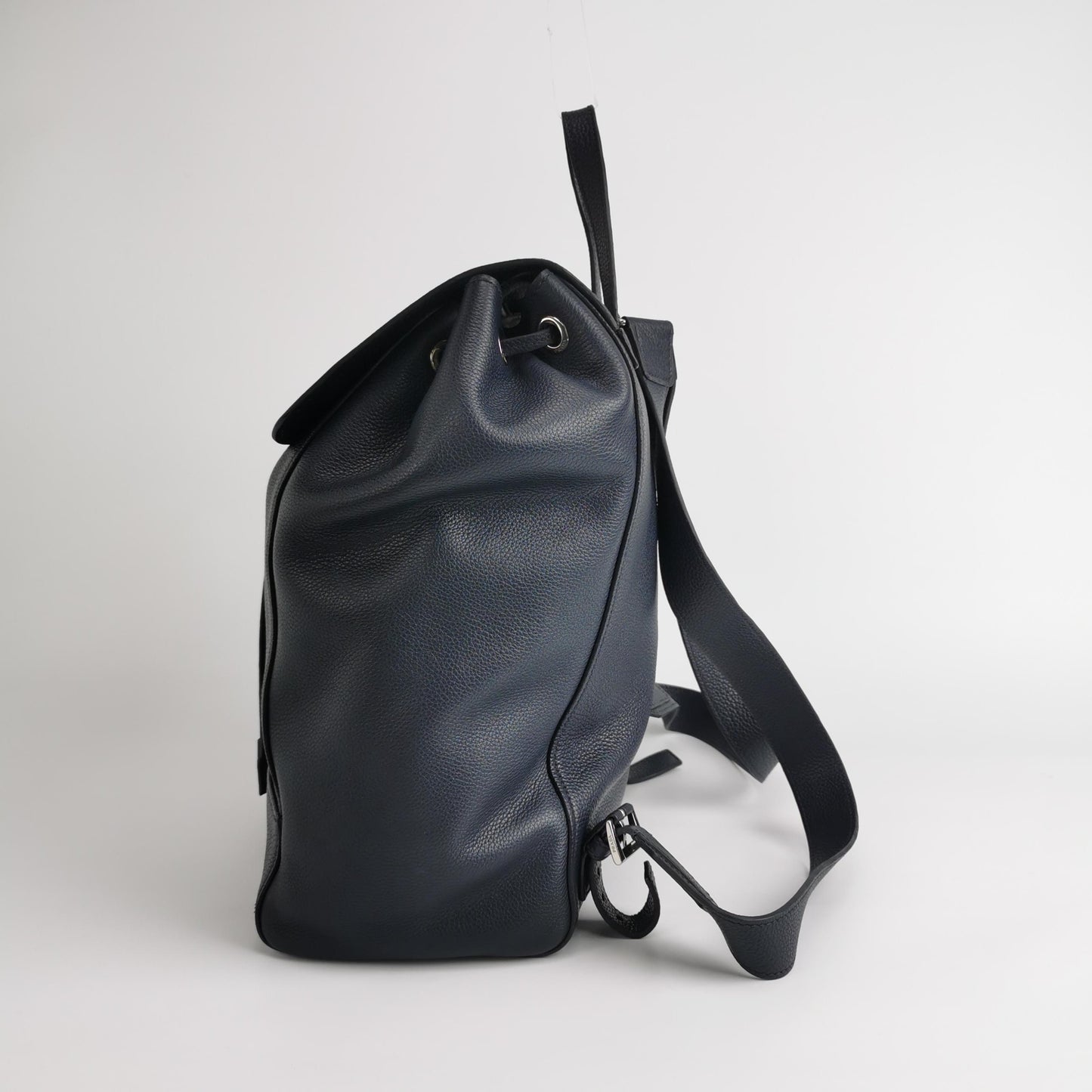 Prada - Grained Leather Drawstring Flap Backpack - Leather - Navy - (Medium)