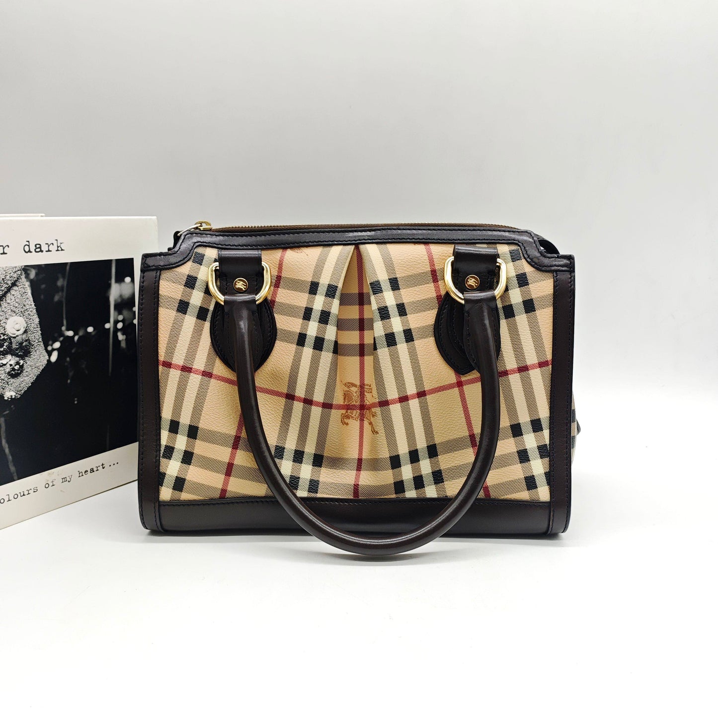 Burberry - Equestrian Knight Check Tote Bag - Coated canvas with leather trim - Beige and Brown - (Medium)