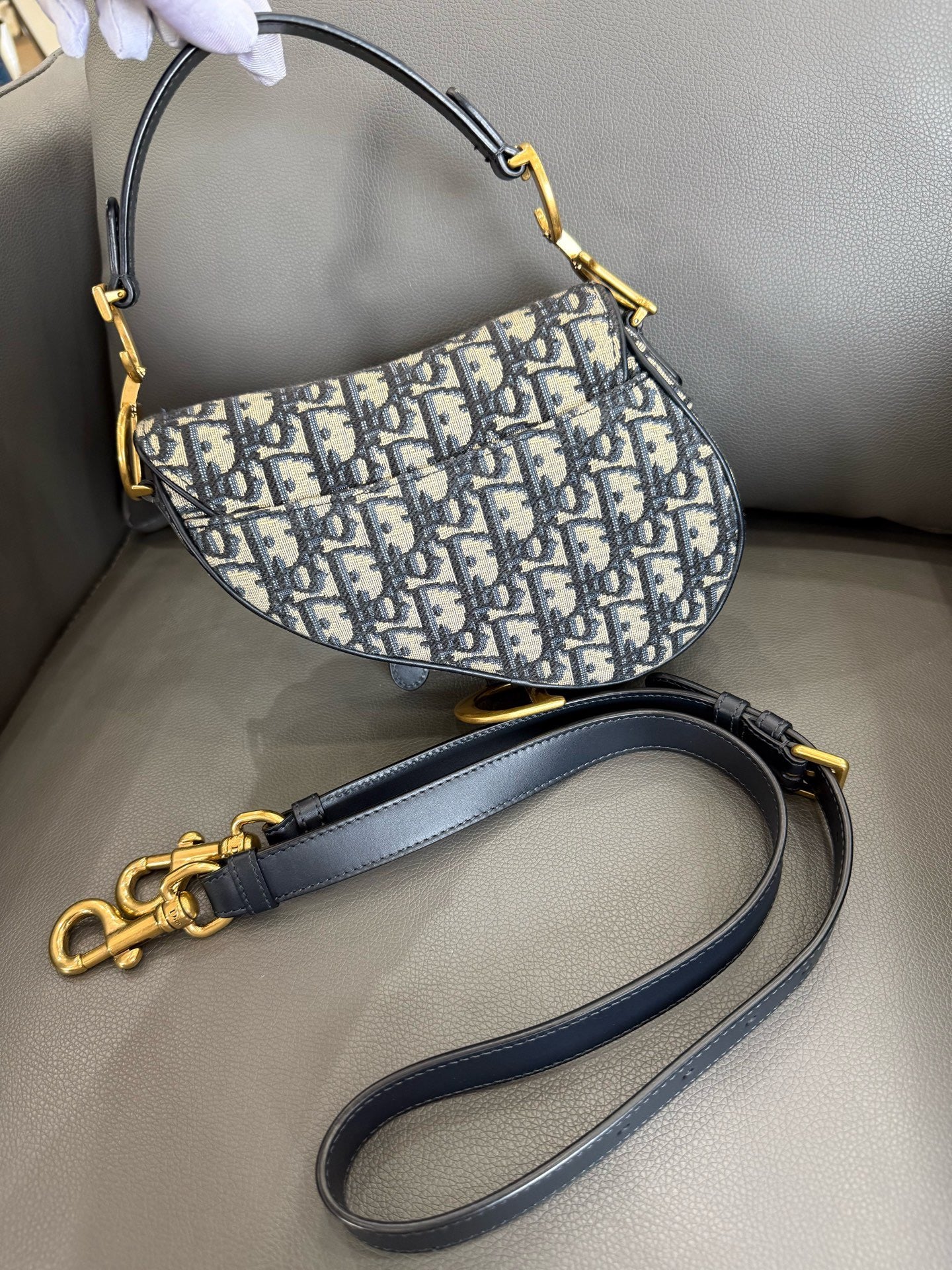 Dior - Saddle Bag - Dior Oblique jacquard canvas with calfskin leather trim - Blue - (mini)