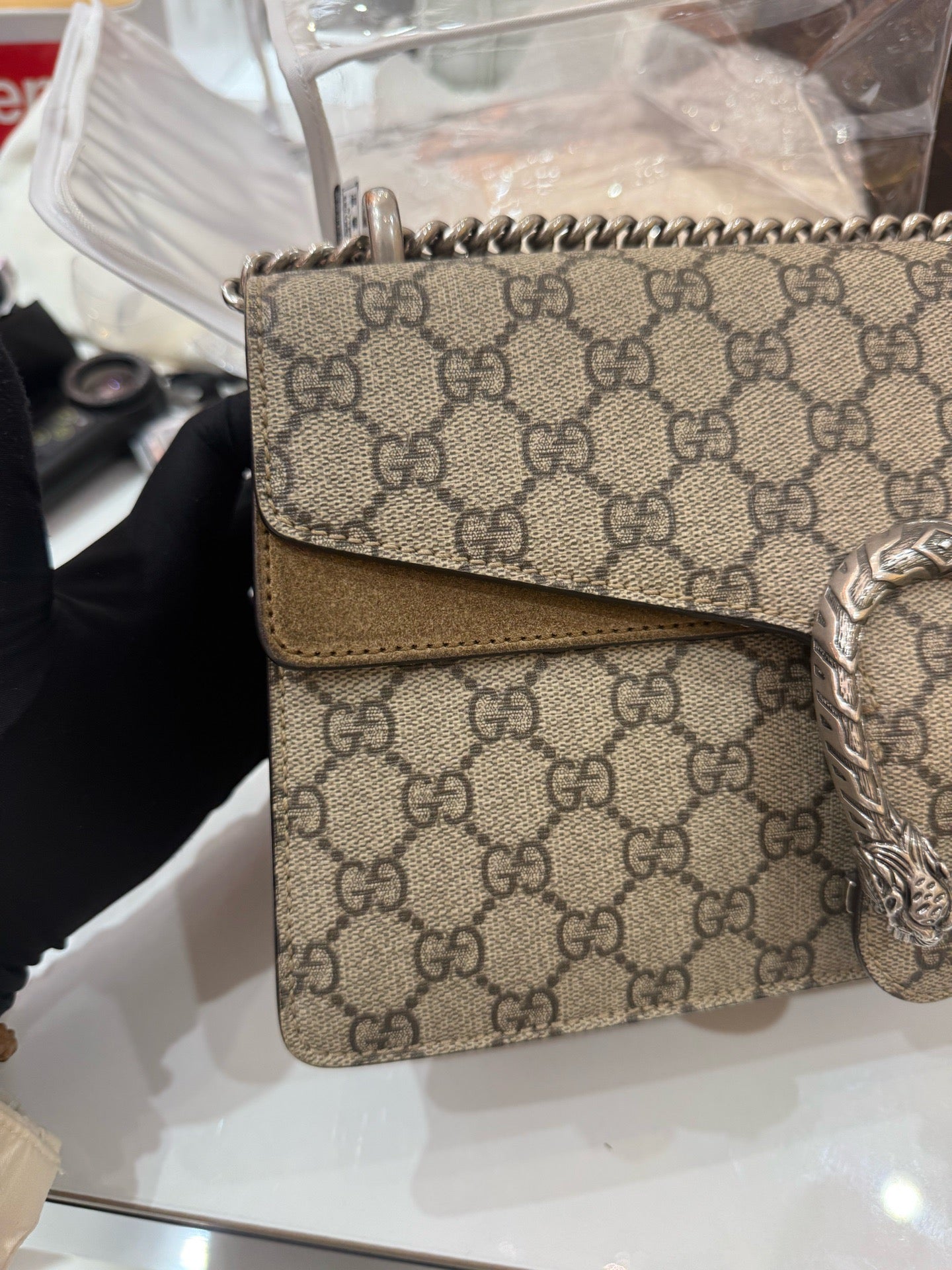 Gucci - Dionysus Shoulder Bag - GG Supreme canvas with suede trim - Camel - (medium)