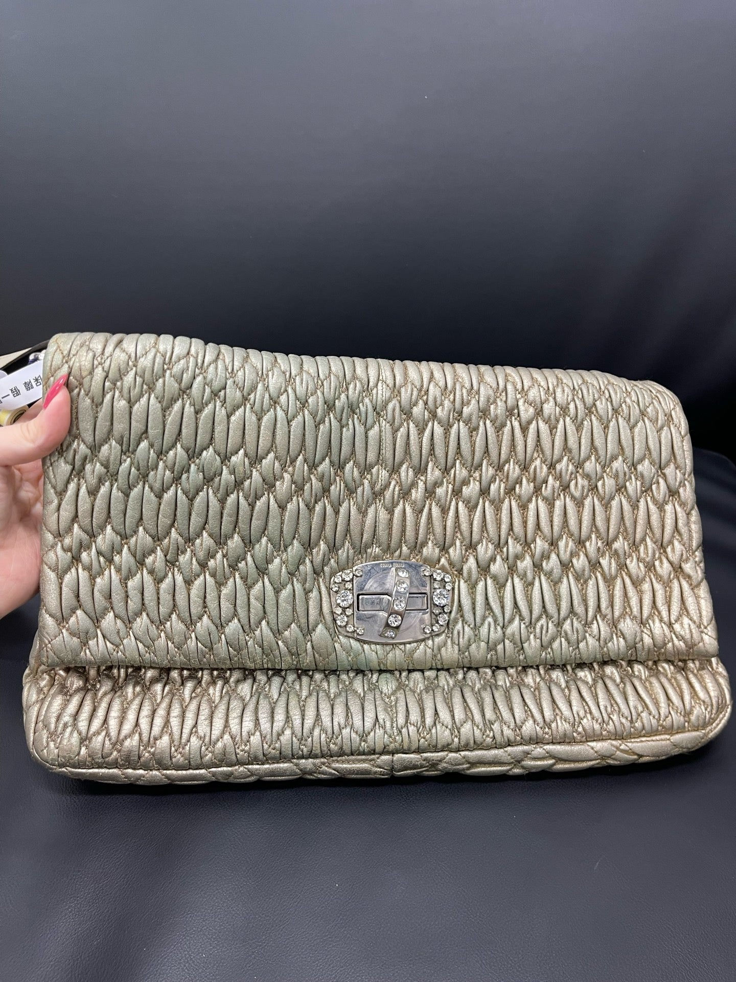 Miu Miu - Matelassé Crystal Chain Bag - Leather - Gold - (medium)