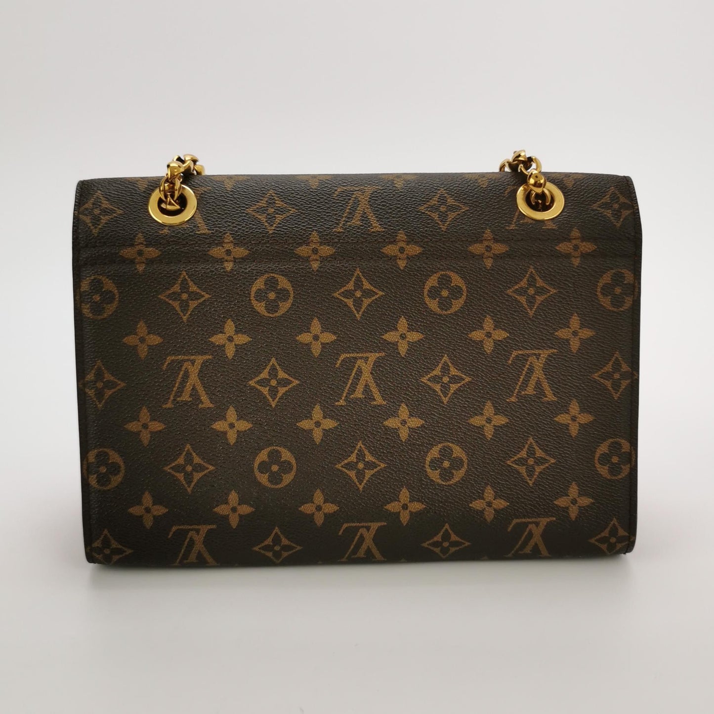 Louis Vuitton - Chain S-Lock Flap Bag - Monogram coated canvas and grained leather - Brown and Red with Gold-Tone Hardware - (medium)