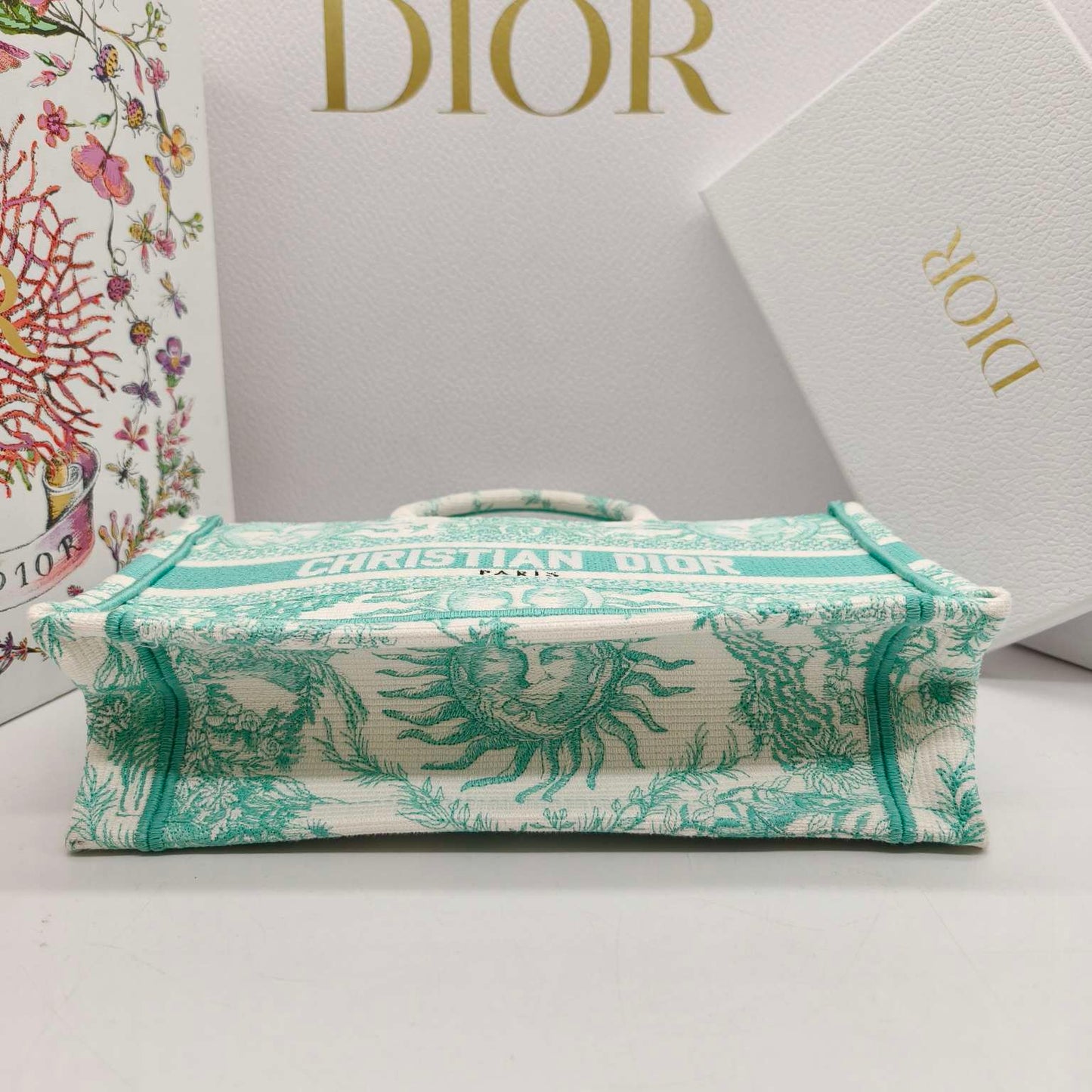 Dior - Dioriviera East West Book Tote - Embroidered canvas - Mint Green and Ecru - (Mini)