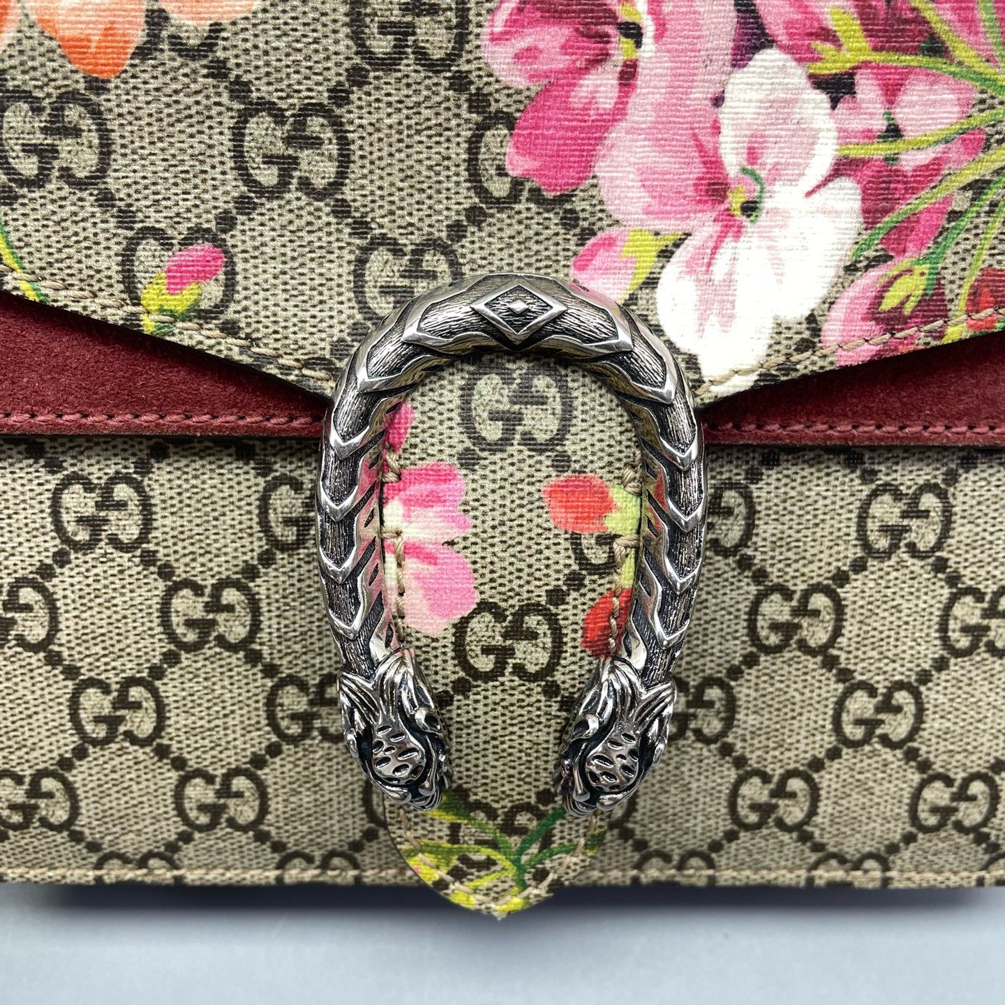 Gucci - Dionysus Mini Chain Bag Floral - GG Supreme canvas, Suede - Beige, Multicolour, Burgundy - (small)