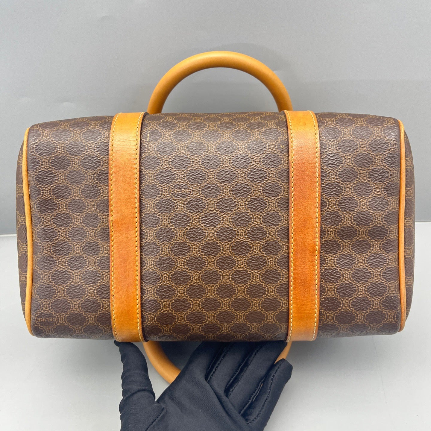 Celine - Boston Bag Small - Triomphe coated canvas with Vachetta leather trim - Brown with tan leather trim - (Small)