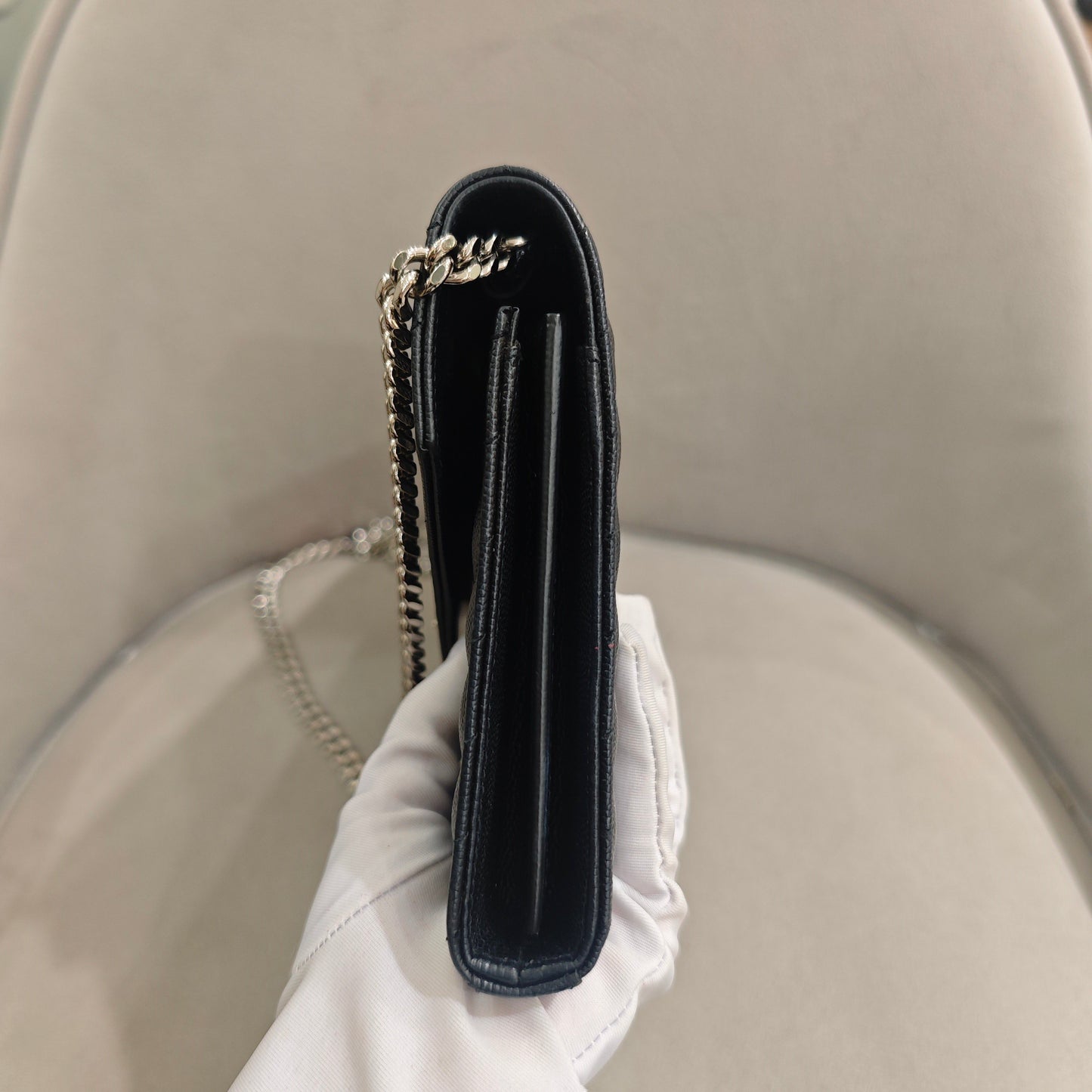 Saint Laurent - Envelope Chain Wallet - Grained leather - Black - (Mini)