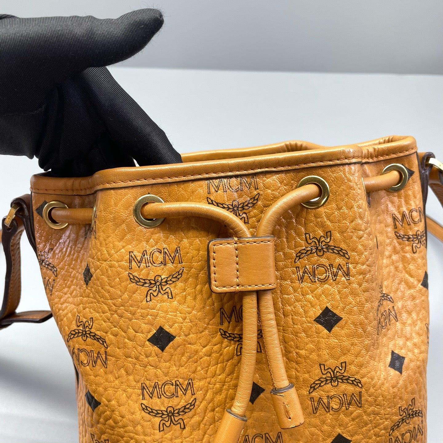MCM - Visetos Mini Rabbit Bucket Bag - Coated canvas with leather trim - Brown - (mini)