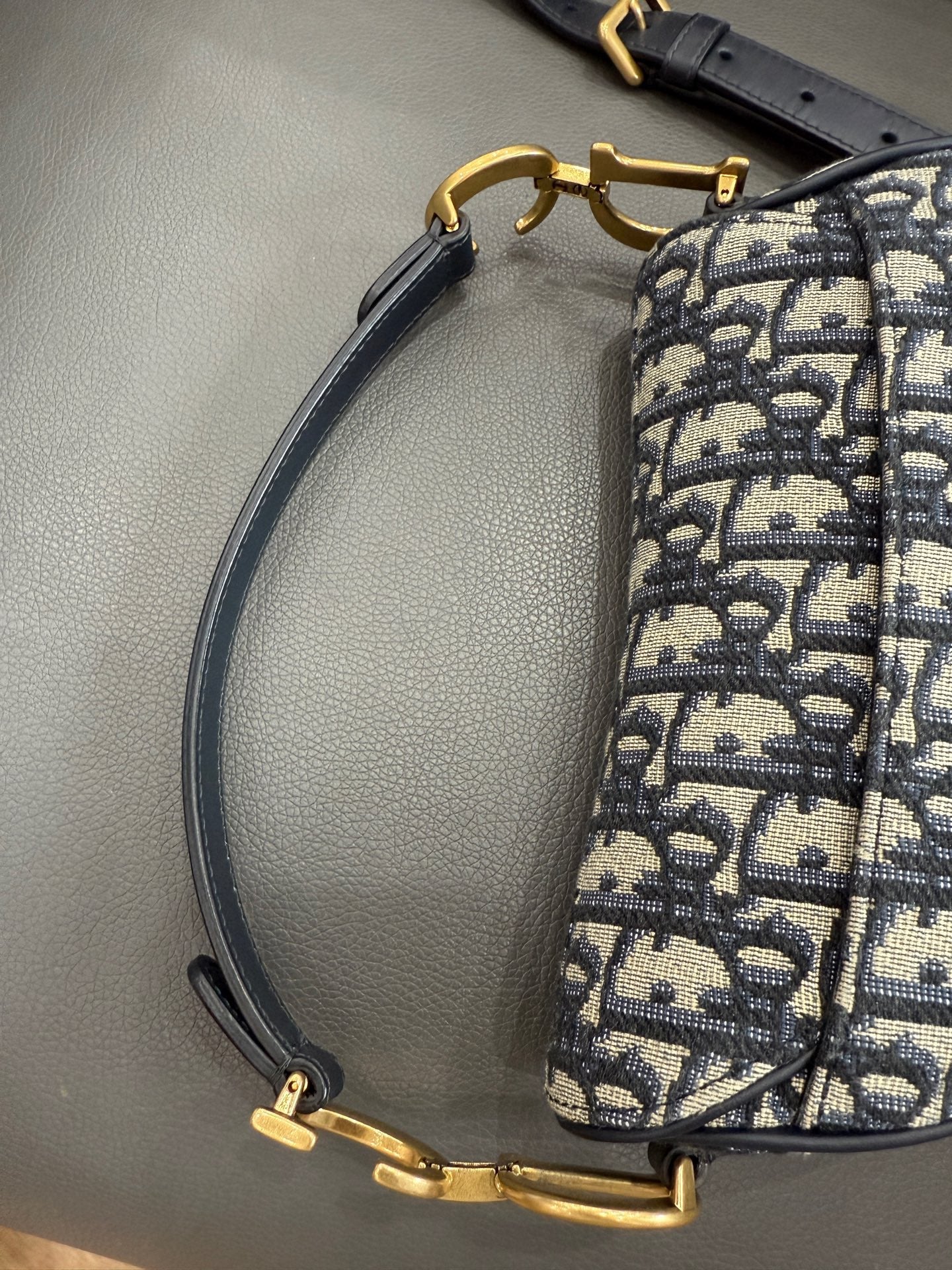 Dior - Saddle Bag - Oblique canvas with leather trim - Navy - (small)