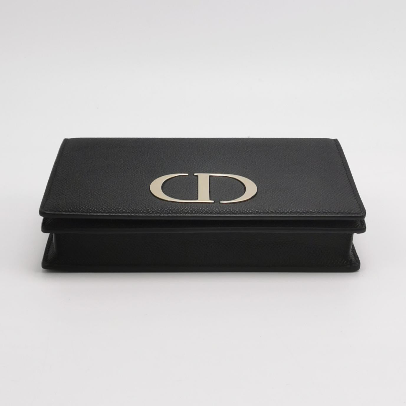 Dior - 30 Montaigne Flap Wallet on Chain - Grained Calfskin Leather - Black - (mini)