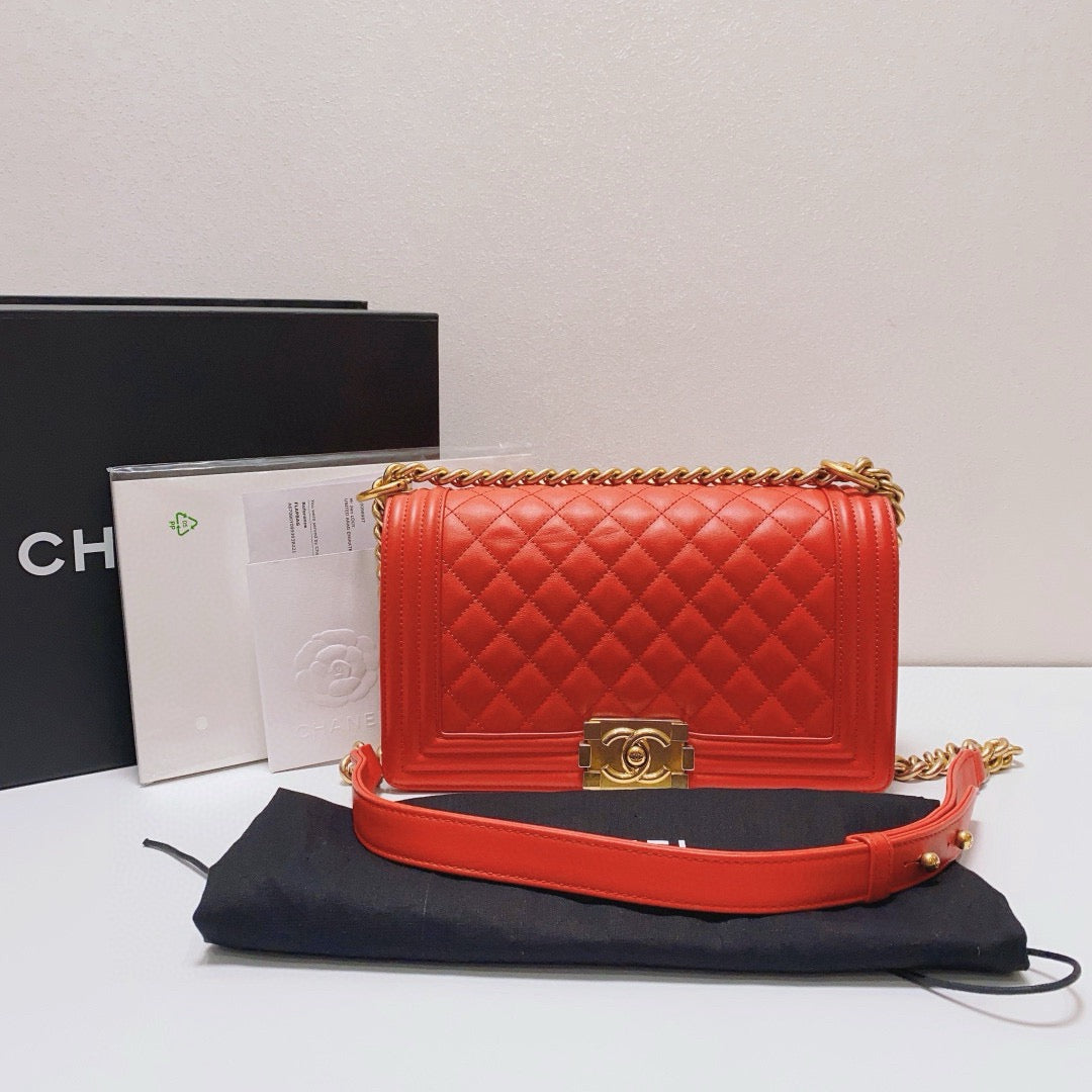 Chanel - Boy Bag - Lambskin leather - Orange - (Medium)