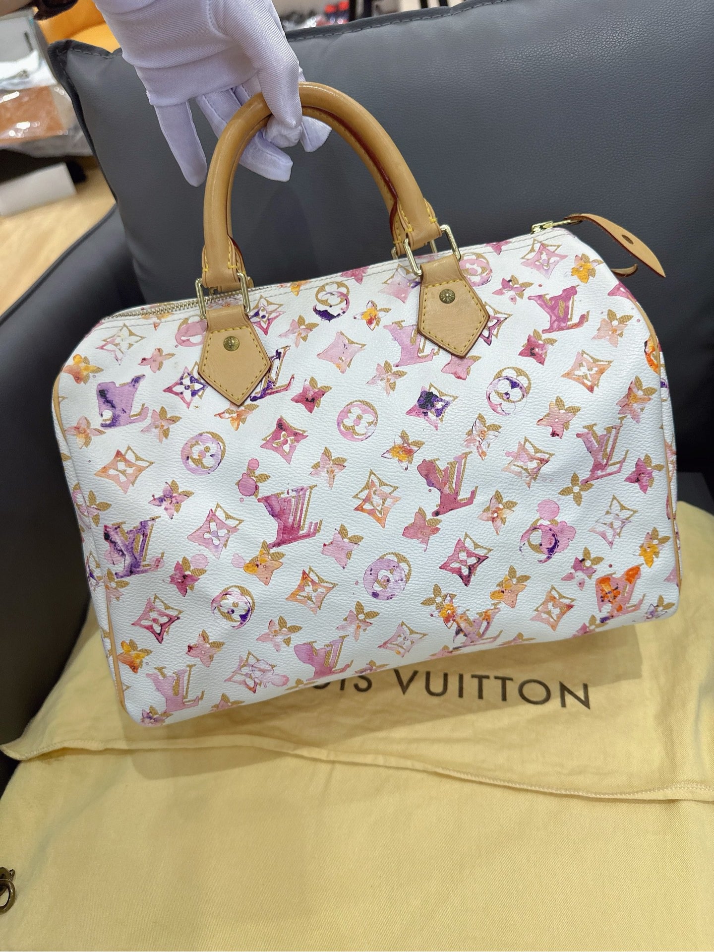 Louis Vuitton - Speedy 30 Watercolor - Coated canvas and Vachetta leather - White with Multicolour print - (medium)