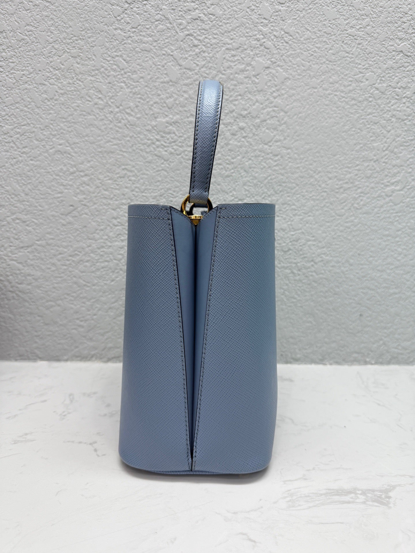 Prada - Saffiano Leather Bucket Bag - Saffiano leather - Blue - (medium)